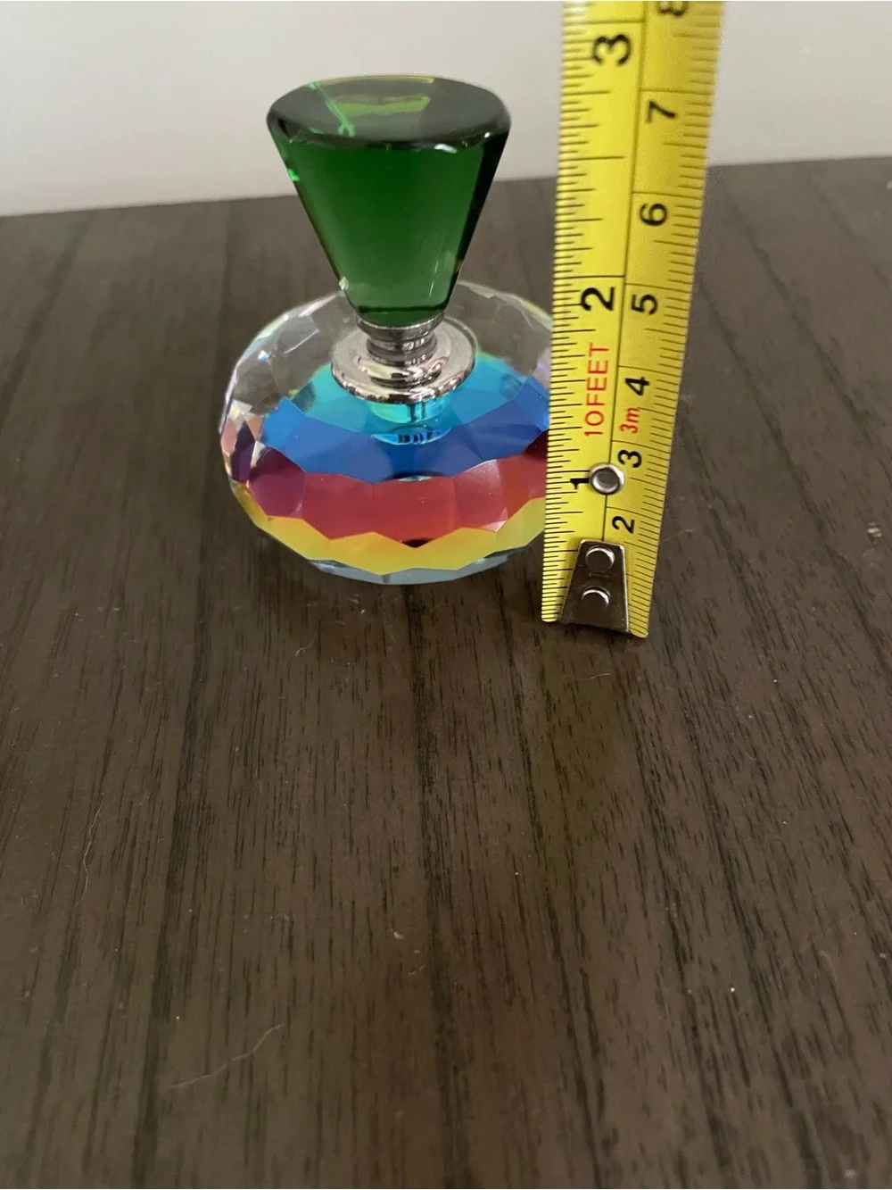 Vintage Multicolor Faceted Setting Powder Jar with Green Top